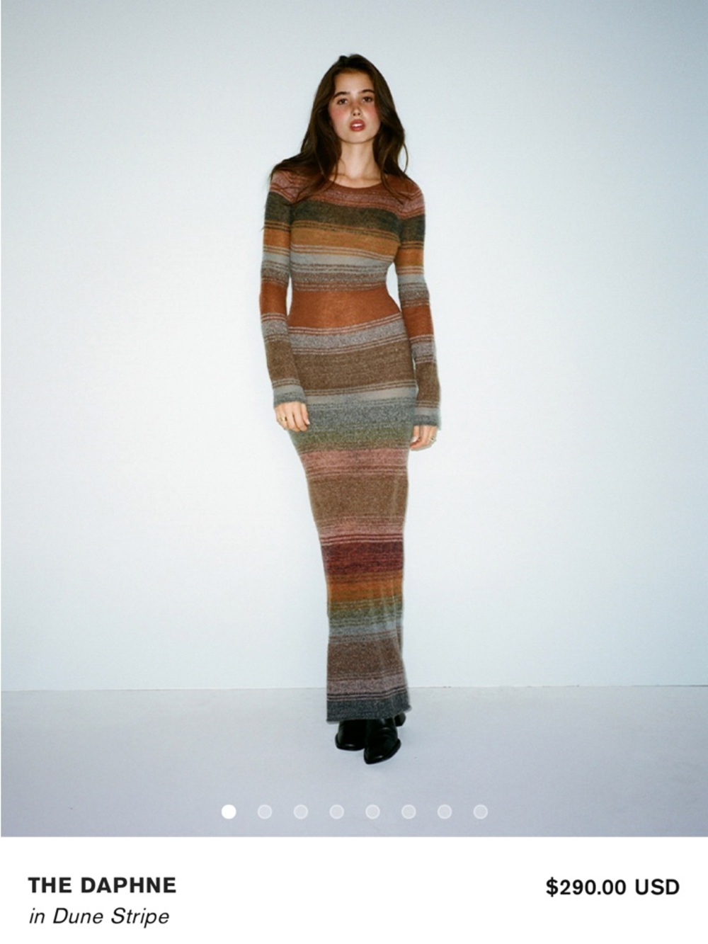 Realization Par, The Daphne Long-Sleeve Striped Knit Dress in Dune Stripe